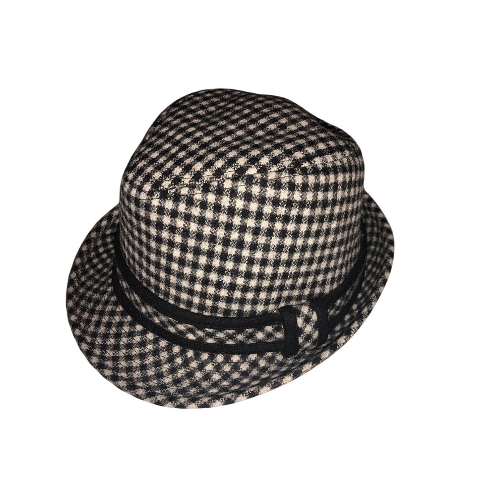 The Hatter Company Trilby Fedora Hat Black Gray Checkered Tweed Size M Unisex